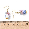 Handmade Flower Printed Porcelain Ceramic Dangle Earrings EJEW-JE07288-02-4