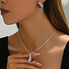 Rhombus Alloy Glass Pendant Necklaces & Stud Earrings Sets for Women FS-WG6EC9E-01-2