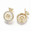 Brass Micro Pave Clear Cubic Zirconia Stud Earring Findings KK-T062-51G-NF-2