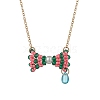 Glass Seed Beaded Bowknot Pendant Necklace NJEW-MZ00091-01-2