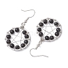 Natural Obsidian Flat Round with Star Pattern Dangle Earrings EJEW-JE06080-4