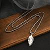 201 Stainless Steel Laser Cut Leaf Pendant Box Chain Necklaces for Women Men NJEW-Q004-08P-2