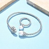 Heart Clover Brass Micro Pave Cubic Zirconia Cuff Bangles & Rings Sets for Women SJEW-R002-02P-02-1