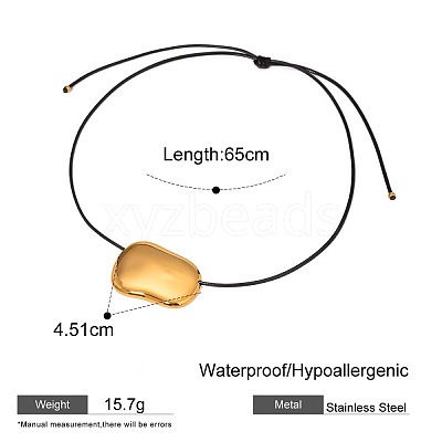 304 Stainless Steel Bean Pendant Adjustable Black Waxed Cord Necklaces for Women FS-WGC253F-02-1