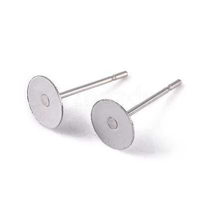 Tarnish Resistant 304 Stainless Steel Flat Round Blank Peg Stud Earring Findings STAS-S028-25-1