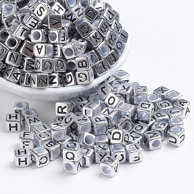 Antique Silver Plated Large Hole Acrylic European Beads X-PACR-Q099-01-1