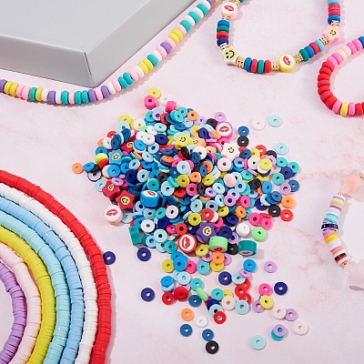 18 Strands 18 Colors Flat Round Handmade Polymer Clay Beads Strands CLAY-SZ0001-77-1