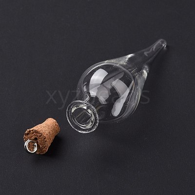 Teardrop Glass Cork Bottle Big Pendants AJEW-A041-01C-1