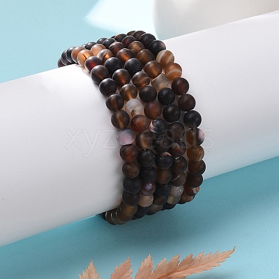 Natural Banded Agate/Striped Agate Bead Stretch Bracelets BJEW-K212-A-003-1