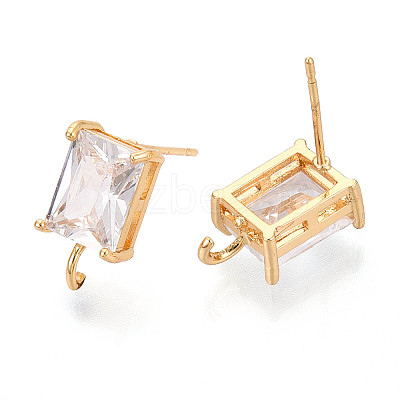 Brass with Cubic Zirconia Stud Earring Findings KK-Q789-14G-1