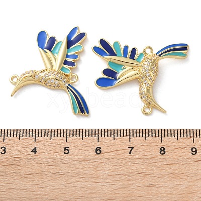 Rack Plating Brass Micro Pave Clear Cubic Zirconia Bird Connector Charms KK-C084-03G-02-1