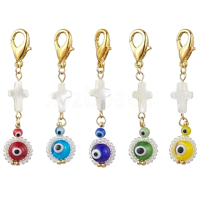 Lampwork & Glass Seed Bead Pendant Decorations HJEW-MZ00041-1