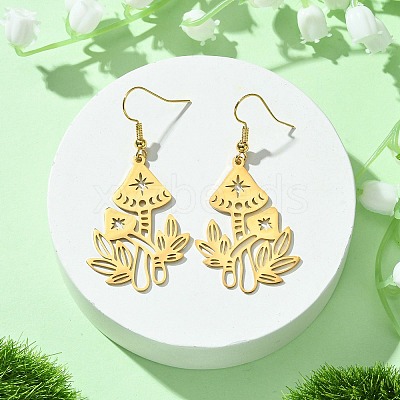 Hollow Mushroom 201 Stainless Steel Dangle Earrings EJEW-TA00389-01-1