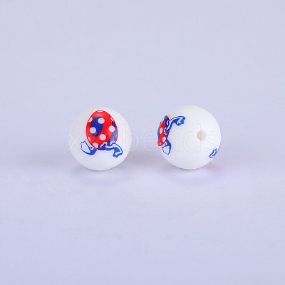 Printed Round with Egg Pattern Silicone Focal Beads SI-JX0056A-149-1
