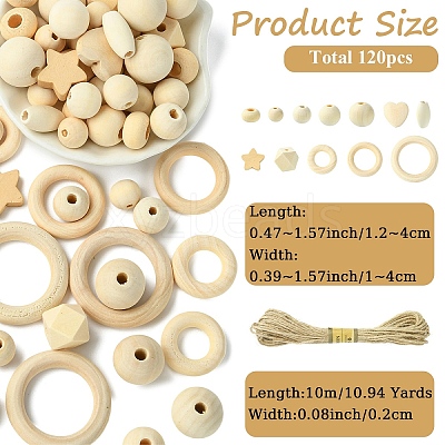 110Pcs 12 Styles Unfinished Wood Beads WOOD-YW0001-82-1