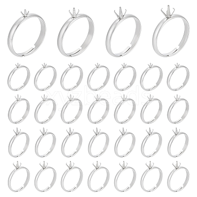 32Pcs 4 Styles 304 Stainless Steel Cuff Ring Components STAS-UN0064-46-1