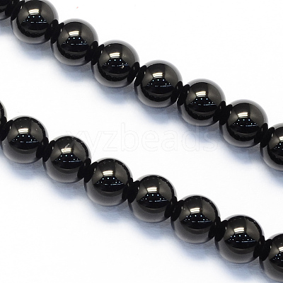 Round Natural Dyed & Heated Black Agate Beads Strands X-G-S119-10mm-1