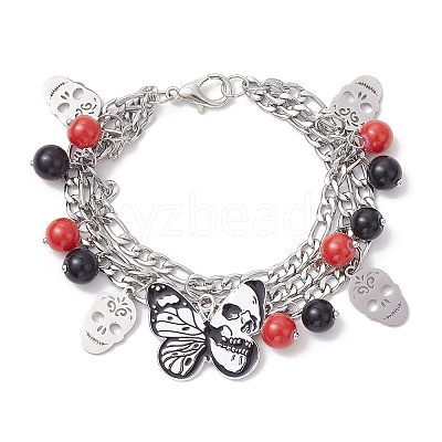 Halloween Theme 304 Stainless Steel Figaro Chains Multi-strand Bracelets BJEW-JB12094-01-1