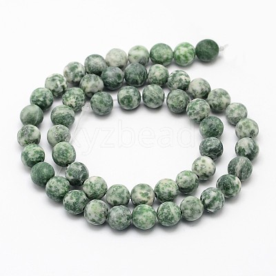 Natural Green Spot Jasper Round Bead Strands X-G-D678-8mm-1