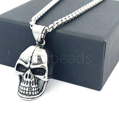 304 Stainless Steel Gothic Skull Pendant Necklaces for Men QF4021-1