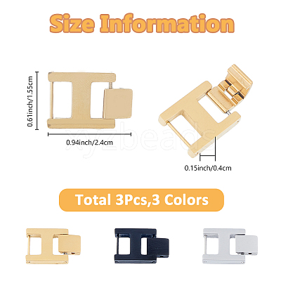 3Pcs 3 Colors Rectangle Stainless Steel Watch Band Clasps STAS-FH0002-27C-1