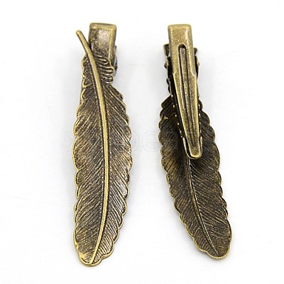 Antique Bronze Tone Feather Iron Flat Alligator Hair Clip Findings X-PHAR-B013-AB-1
