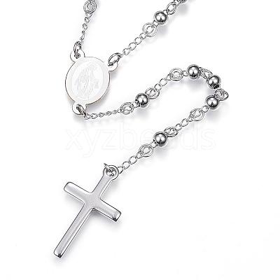 Non-Tarnish 304 Stainless Steel Rosary Bead Necklaces NJEW-D285-42P-1