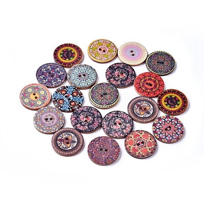 Printed Poplar Wood Buttons WOOD-D021-01C-1
