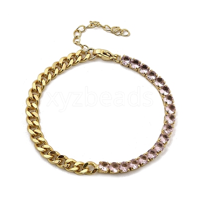 Brass Micro Pave Cubic Zirconia Square Link Chain Bracelets BJEW-L460-005G-1