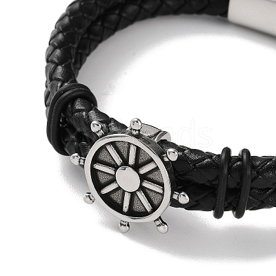 Men's Braided Black PU Leather Cord Multi-Strand Bracelets BJEW-K243-02AS-1