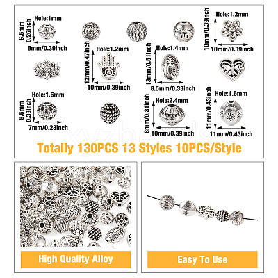 120Pcs 12 Styles Tibetan Style Alloy Beads FIND-TA0002-75-1
