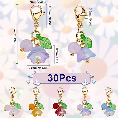 30Pcs Flower Glass & Natural & Dyed Malaysia Jade Locking Stitch Marker HJEW-SC0001-77-1