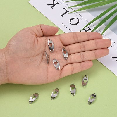 Tarnish Resistant Curved Oval with Heart 201 Stainless Steel Links connectors STAS-R071-26-1