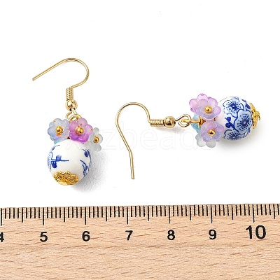 Handmade Flower Printed Porcelain Ceramic Dangle Earrings EJEW-JE07288-02-1