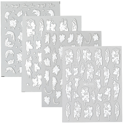 4Pcs 4 Styles Flower Pattern Self Adhesive PET Nail Art Stickers Decals MRMJ-SP0001-22-1
