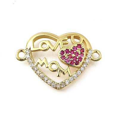 Mother's Day Brass Micro Pave Clear & Hot Pink Cubic Zirconia Connector Charms KK-Q066-10P-1