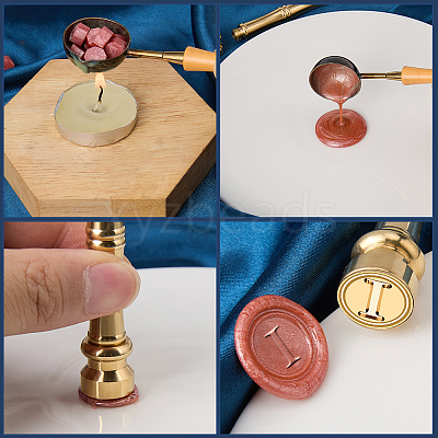 1Pc Golden Tone Brass Wax Seal Stamp Heads with Bamboo Stick Shaped Handles STAM-CP0001-05I-1