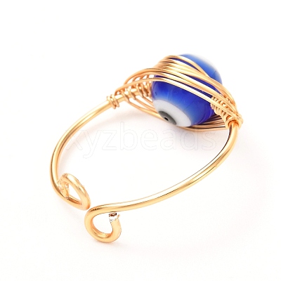 Copper Wire Wrapped Handmade Lampwork Adjustable Rings for Women or Men RJEW-JR00389-1