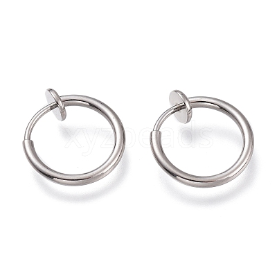 Tarnish Resistant 304 Stainless Steel Retractable Clip-on Hoop Earrings STAS-O135-01E-1