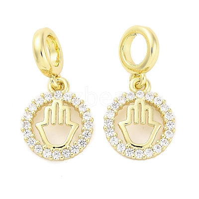 Brass Micro Pave Cubic Zirconia Ring with Hamsa Hand European Dangle Charms KK-D325-08G-1