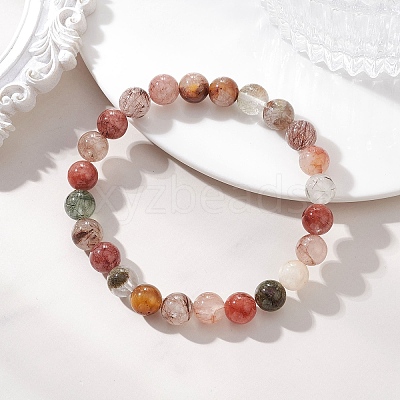 Natural Multi-Color Rutilated Quartz Beaded Stretch Bracelets for Women BJEW-JB13465-1