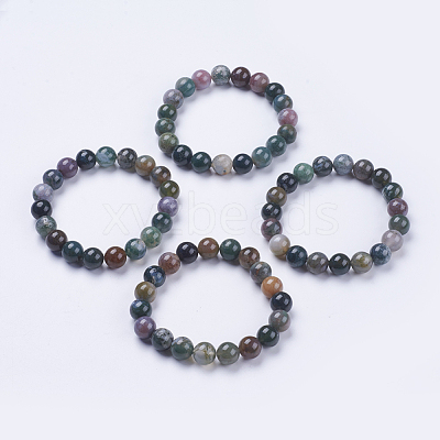 Natural Indian Agate Beaded Stretch Bracelets BJEW-I253-10mm-11-1