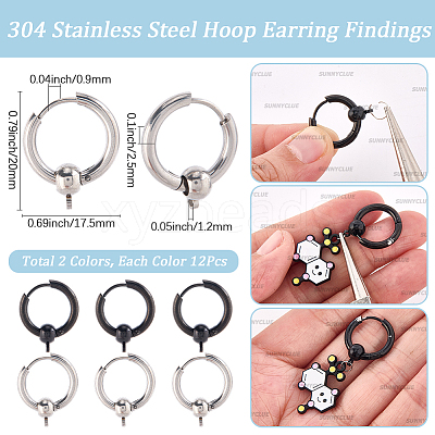 24Pcs 2 Colors 304 Stainless Steel Hoop Earring Findings FIND-SC0017-16C-1