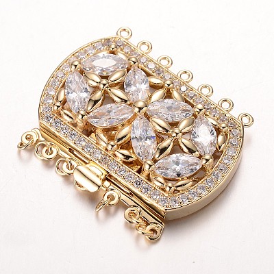 Brass Cubic Zirconia Box Clasps ZIRC-O020-08G-NR-1