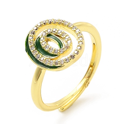 Mixed Color Enamel Initial Letter Adjustable Ring with Clear Cubic Zirconia RJEW-P045-01G-O-1