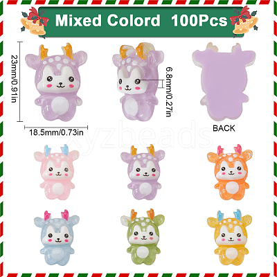 100Pcs Christmas Reindeer Transparent Resin Cabochons RESI-SC0005-58-1