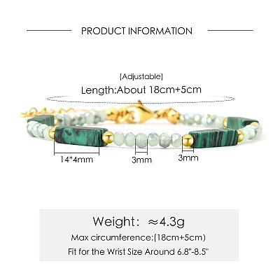Bohemian Dyed Synthetic Malachite Cuboid and Glass Beaded Bracelets with 304 Stainless Steel End Chains PX2979-3-1