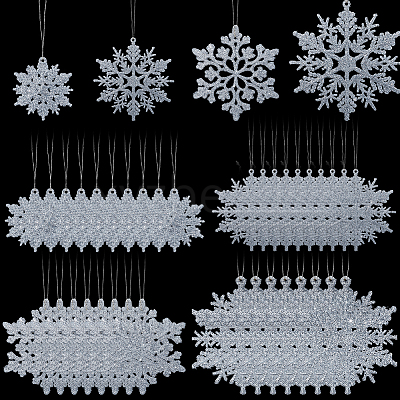 36Pcs Snowflake Plastic Pendant Decorations DIY-CP0013-33B-1