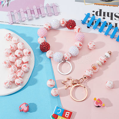 30pcs Round with Paw Pattern Silicone Focal Beads SIL-SC0002-03C-1