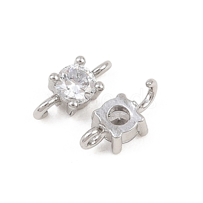 Brass Pave Clear Cubic Zirconia Flat Round Connector Charms KK-H538-21B-P-1